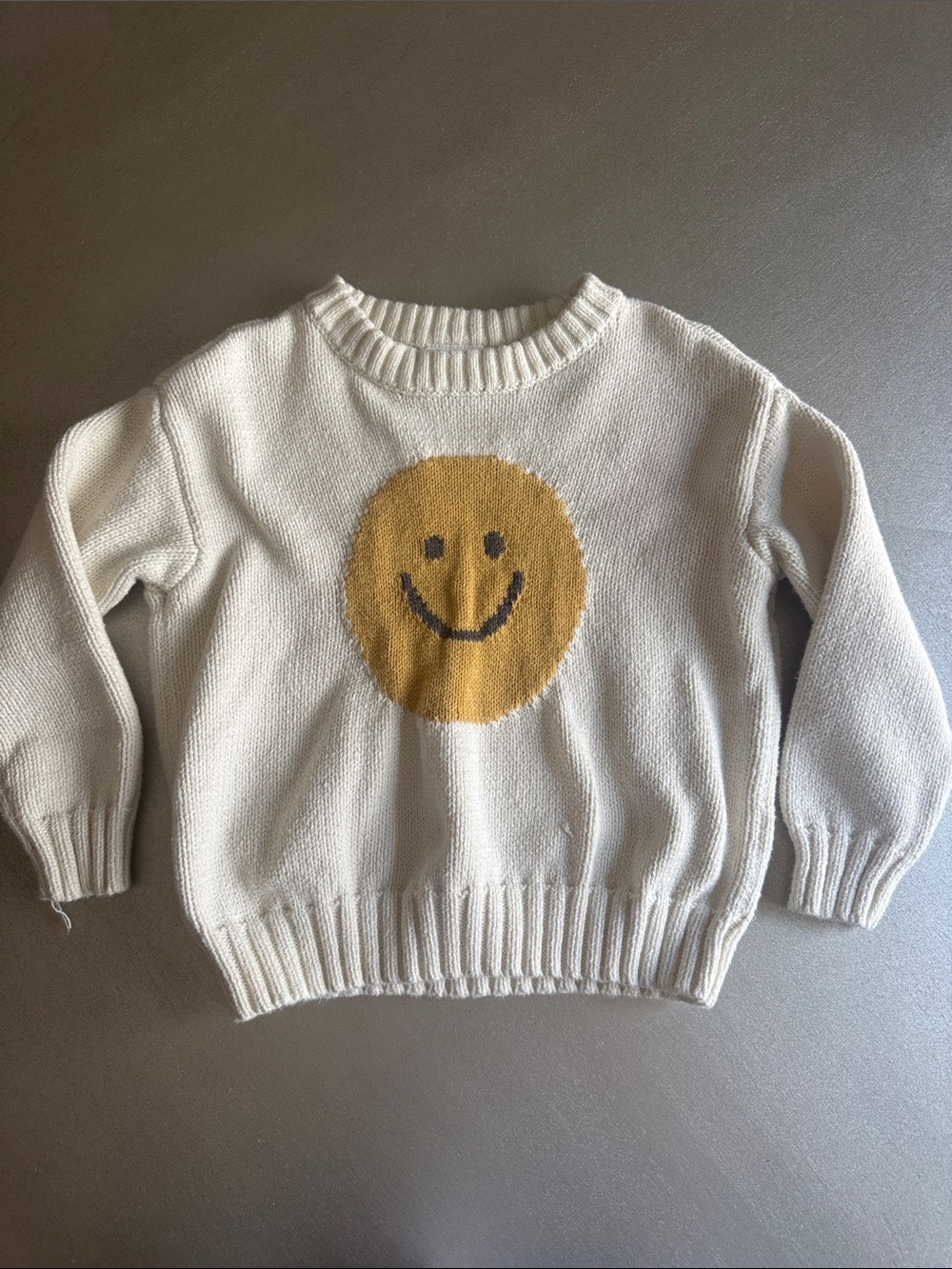 Cream Kids Knit Sweater with Yellow Smiley Graphic